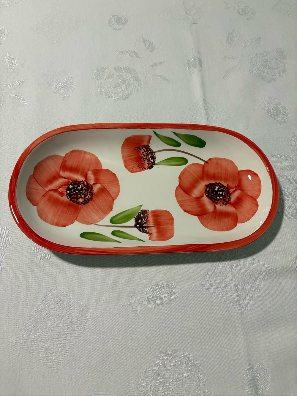 Hand-Painted Vitantonio Italian Red/Orange Poppy Ceramic Serving Platter